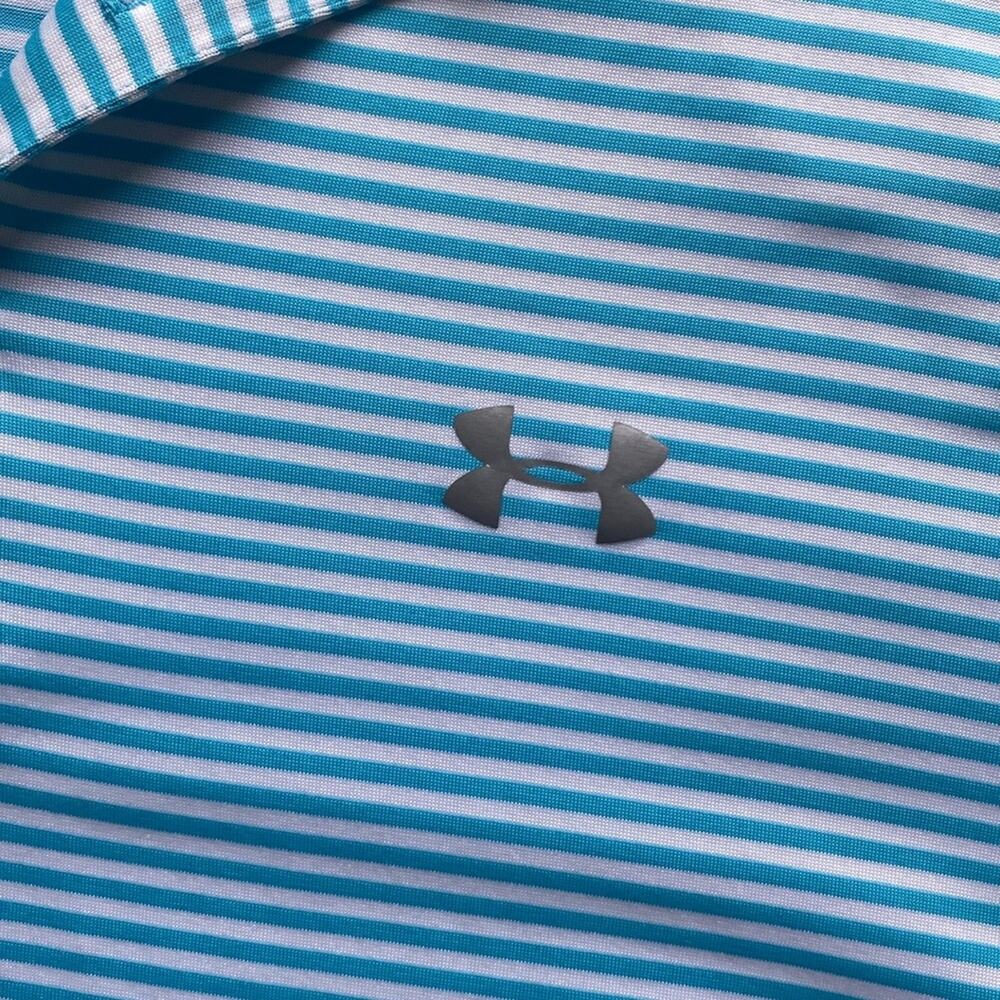 UNDER ARMOUR Striped Polo Shirt Mens Sz Large Blue White Golf - Picture 3 of 6